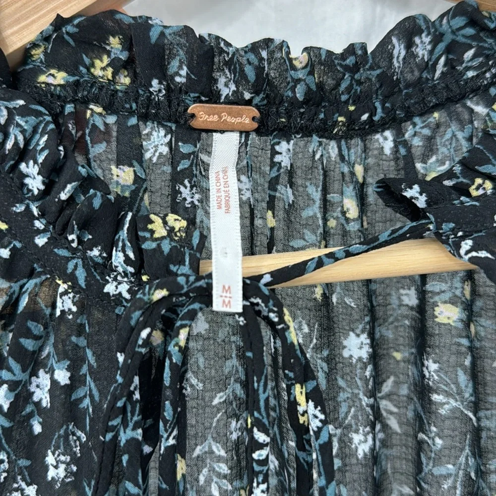 FREE PEOPLE BLACK FLORAL MA CHERIE CHIFFON TOP - Picture 3 of 6